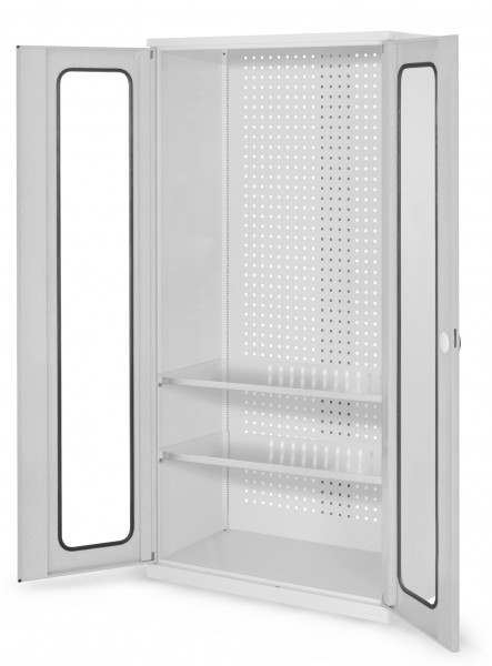®RasterPlan Werkzeugschrank Mod 5 500 H1950 x B1000 x T500 mm RAL 7035. Sichtfenstertüren 2 Fachböden.
