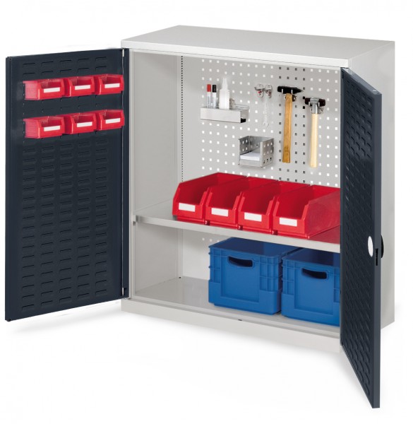 RasterPlan Werkzeugschrank Mod. 2 410, H1000 x B1000 x T410 RAL 7035/7016. Türinnenseite: RasterPlan Schlitzplatte ,1 Fachboden.