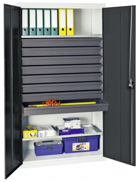 Werkzeug- und Materialschrank Serie 3000, 7035/7016, 8 Schublade 100 mm, 2 Wannenböden durchgehend