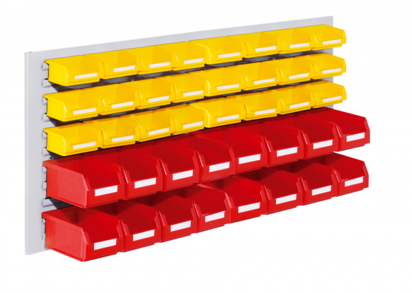 ®RasterPlan Schlitzplatten Einsteigerset 12 RAL 7035. 1 x Schlitzplatte H 450 x B 1000 mm,16 x Lagersichtkästen Größe 7 24 x Lagersichtkästen Größe 8.