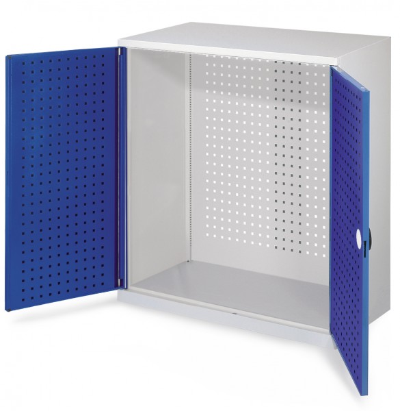 RasterPlan Werkzeugschrank Mod 1 500, H1000 x B1000 x T500 mm, RAL 7035/ 5010. Türinnenseite: RasterPlan Lochplatte.