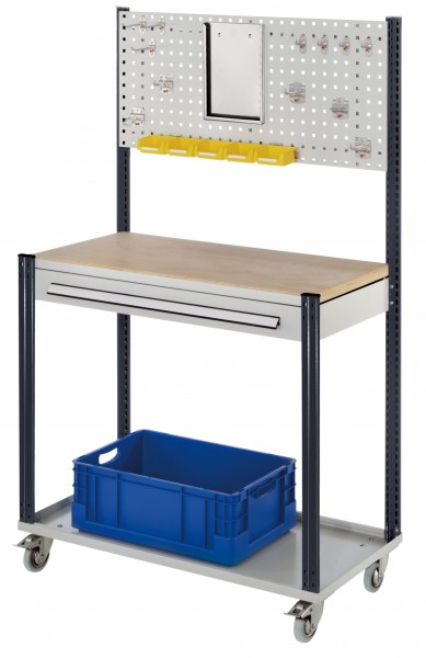 Mobile Arbeitsstation RAL 7035/7016 1730 x 1000 x 500 mm 1 Schublade Lochplatte.
