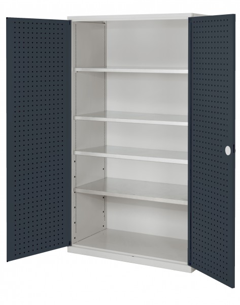 ®RasterPlan Großvolumenschrank 1950 x 1130 x 590 mm RAL 7035/7016. Türinnenseite: ®RasterPlan Lochplatten 4 Böden.