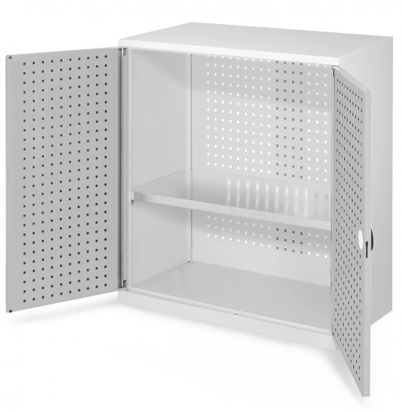RasterPlan Werkzeugschrank Mod 2 500, H1000 x B1000 x T500 mm,RAL 7035. Türinnenseite: RasterPlan Lochplatte, 1 Fachboden.
