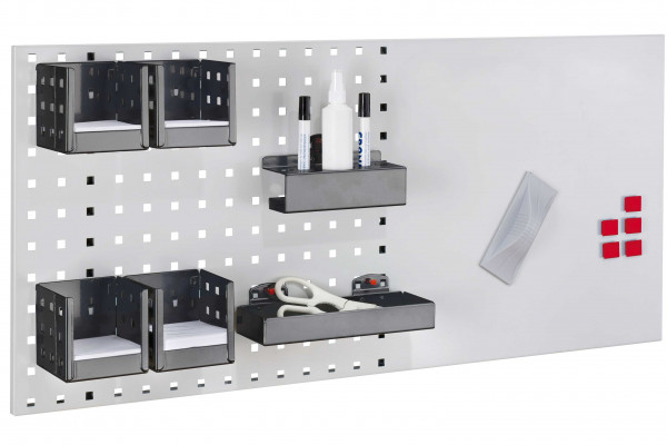 LogoChart Office Set 3 RAL 7035 / 7016. 1 LogoChart® RAL 7035 4 Zettelboxen 1 Ablagebox 1 Kombi Stifthalter 5 Magnete 1 Wischer (magnetisch) 1 Reinigungsspray 2 Non-Permanent-Stifte (schwarz).