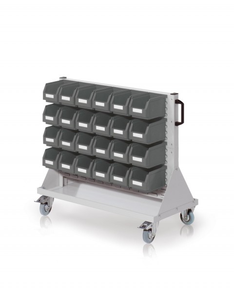 RasterMobil Rollwagen Gr. 2 Modell E68 H890 x B1000 x T500 mm RAL 7025 2 Schlitzplatten inklusiv Lagersichtkasten 24 x Größe 5.