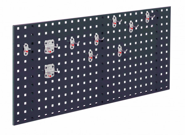 ®RasterPlan Einsteigerset 5 1 x ®RasterPlan Lochplatte RAL 7016 - Anthrazitgrau Breite 1000 mm x Höhe 450 mm 1 x ®RasterPlan Werkzeughalter-Sortiment 10-teilig