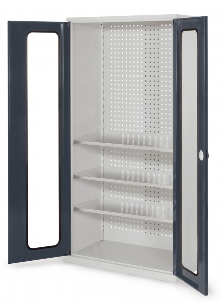 ®RasterPlan Werkzeugschrank Mod 6 500 H1950 x B1000 x T500 mm RAL 7035/7016. Sichtfenstertüren 3 Fachböden.