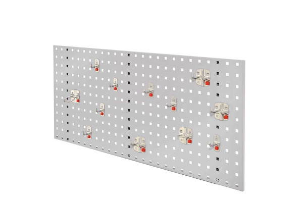 ®RasterPlan/ ABAX Lochplatten Einsteigerset 2 RAL 7035. Bestehend aus 1 Lochplatte 1000 mm 1 ABAX Werkzeughaltersortiment 12-teilig