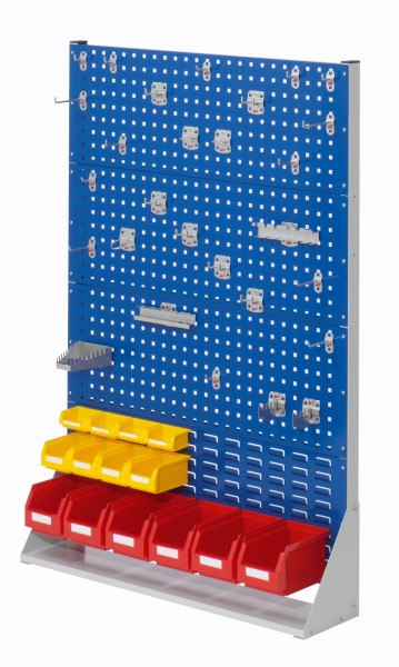®RasterPlan Stellwand Gr.4 einseitig H1450 x B1000 x T240 mm RAL 7035/5010. 1 x Werkzeughaltersortiment 28-teilig 6 x Lagersichtkästen Größe 6 4 x Lagersichtkästen Größe 7 4 x Lagersichtkästen Größe 8.