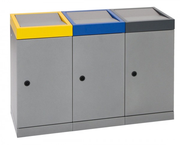 Abfalltrennung ProTec-Plus, 3-fach Station, graualu-struktur/1003, 5010, 7016, verz. Innenbehälter, 3x70 Liter
