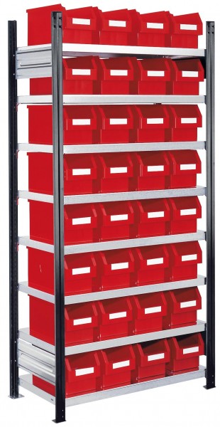 ®RasterPlan Steckregal mit Lagersichtkästen Mod 12 2000 x 1000 x 400 mm GF RAL 7016. Inklusiv 32 x Größe 3.
