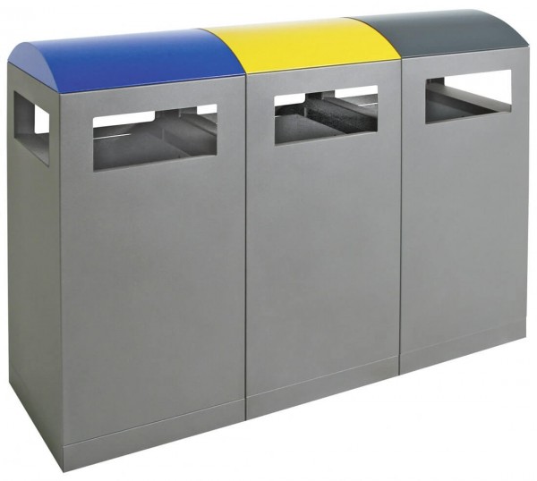 Abfalltrennung A³-3-fach Station, anthrazitgrau/5010, 1003, 7016, verz. Innenbehälter, 3x90 Liter