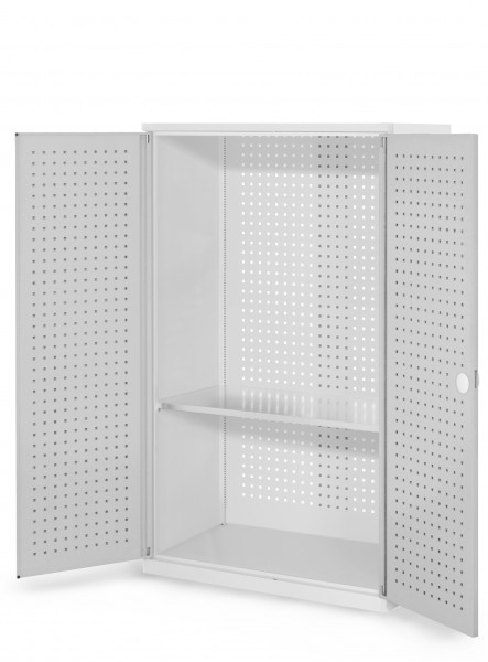 RasterPlan Werkzeugschrank Mod 3 500, H1600 x B1000 x T500 mm, RAL 7035. Türinnenseite: RasterPlan Lochplatten,, 1 Fachboden.