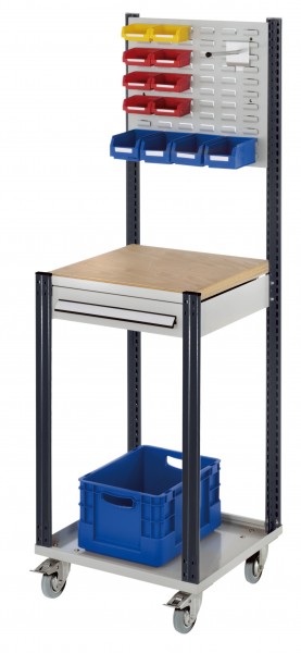 Mobile Arbeitsstation RAL 7035/7016 1730 x 500 x 500 mm 1 Schublade Schlitzplatte.