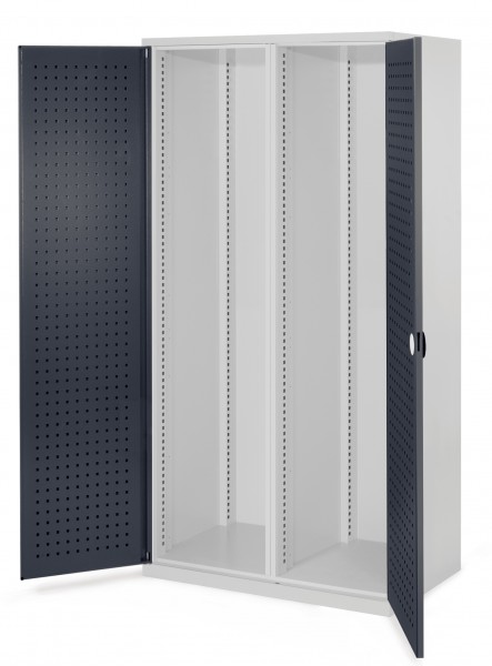 Schwerlastschrank Leergehäuse/Mod 50 1950 x 1000 x 600 mm RAL 7035/7016. Mit Mitteltrennwand Türinnenseite: ®RasterPlan Lochplatte