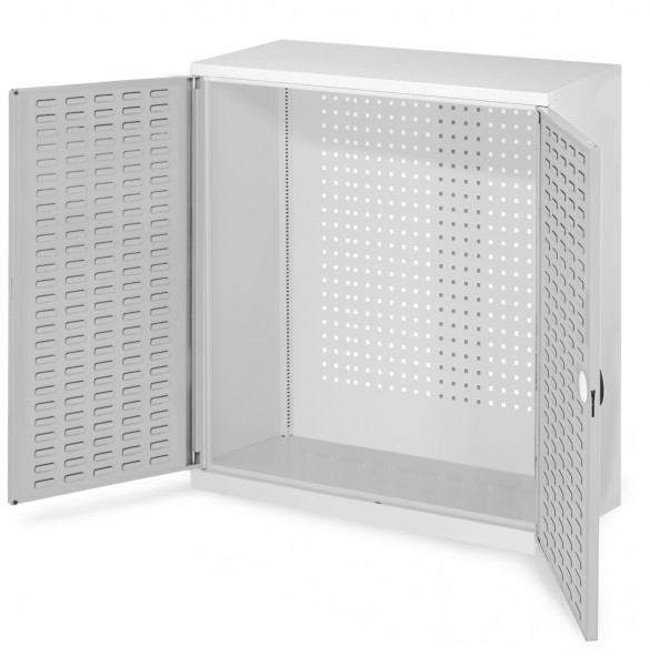 RasterPlan Werkzeugschrank Mod. 1 410, H1000 x B1000 x T410 mm, RAL 7035. Türinnenseite: RasterPlan Schlitzplatte.
