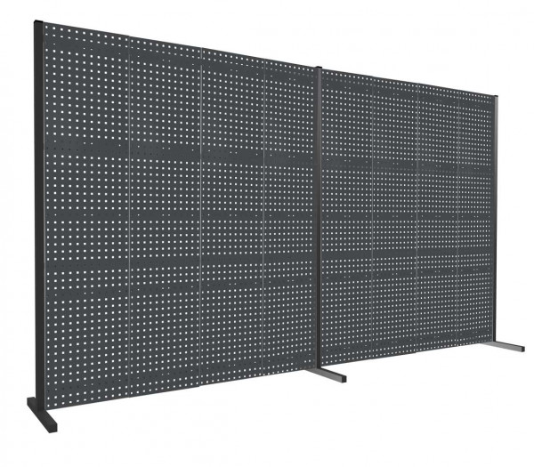 ®RasterPlan Trennwand Doppelfeld 180° L2000 / 2000 mm H2000 mm RAL 7016. Mit 8 ®RasterPlan Lochplatten.
