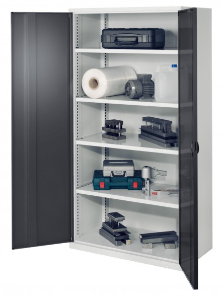 Schwerlastschrank ohne Mitteltrennwand 1950 x 1000 x 600 mm Mod 41 RAL7035/7016. Vollblechtür 4 Fachböden verzinkt.
