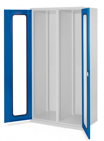 Schwerlastschrank Leergehäuse/Mod 50 1950 x 1000 x 600 mm RAL 7035/5010. Mit Mitteltrennwand Sichtfenstertüren.