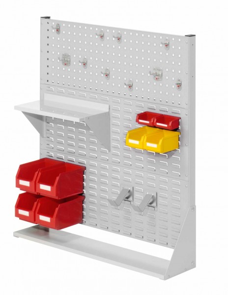 ®RasterPlan Stellwand Gr. 3 einseitig H1100 x B1000 x T240 mm RAL 7035. 1 x Werkzeughaltersortiment 10-teilig,1 x Stahlboden 450 mm 2 x Dornträger 4 x Lagersichtkästen Größe 6 2 x Lagersichtkästen Größe 7 2 x Lagersichtkästen Größe 8.