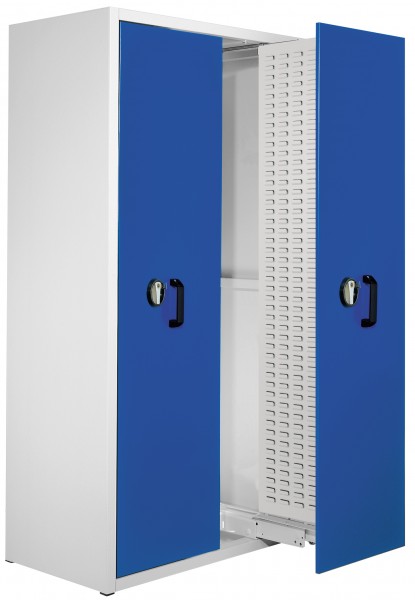 ®RasterPlan Zugwagenschrank RAL 7035/5010 2000 x 1100 x 600 mm. 2 Auszüge Schlitzplatte.