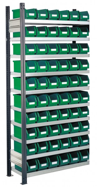 ®RasterPlan Steckregal mit Lagersichtkästen Mod 10 2000 x 1000 x 300 mm AF RAL 7016. Inklusiv 60 x Größe 5.