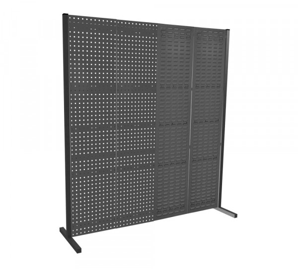 ®RasterPlan Trennwand Einzelfeld L2000 mm H2000 mm RAL 7016. Mit 2 ®RasterPlan Lochplatten 2 ®RasterPlan Schlitzplatten.