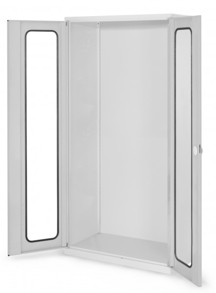Systemschrank Leergehäuse Serie 500 RAL 7035 H1950 x B1000 x T500 mm Sichtfenstertüren.