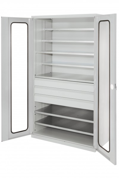 Großraumschrank Leergehäuse RAL 7035 Sichtfenster.