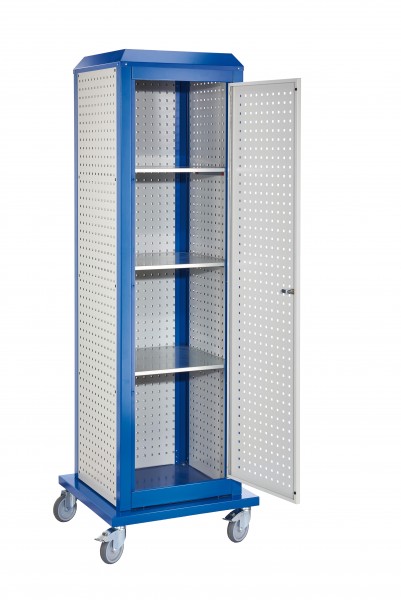 ®RasterPlan ToolTower groß Mod 6 mobil RAL 7035/5010. 3 LP außen groß 2 LP innen groß 1 LP tür 3 Fachböden.