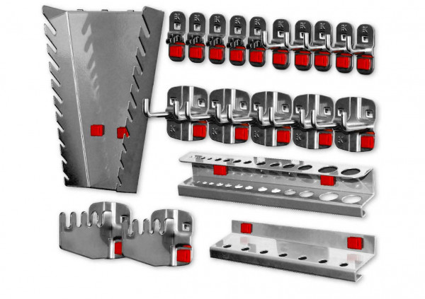 ABAX® Werkzeughalter-Sortiment 20-teilig Anthrazitgrau 5 Werkzeughalter senkrechtes Hakenende, 5 Doppelte Werkzeughalter senkrechtes Hakenende, 5 Werkzeugklemmen 2 Sägenhalter 1 Bithalter, 1 Bohrerhalter 1 Schraubenschlüsselhalter senkrecht