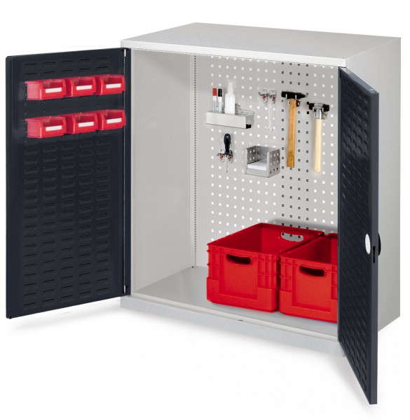 RasterPlan Werkzeugschrank Mod 1 500, H1000 x B1000 x T500 mm, RAL 7035/ 7016. Türinnenseite: RasterPlan Schlitzplatte.
