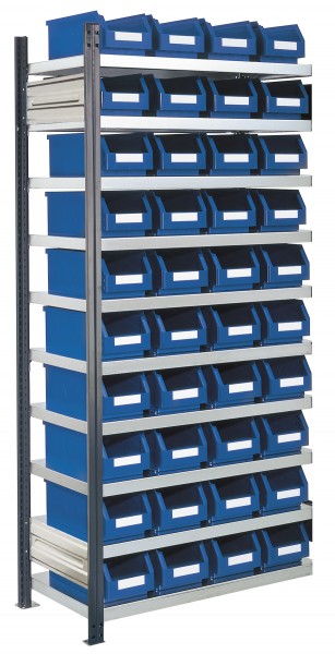 ®RasterPlan Steckregal mit Lagersichtkästen Mod 13 2000 x 1000 x 400 mm AF RAL 7016. Inklusiv 40 x Größe 4.