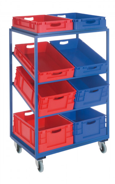 Beistell- und Kommissionierwagen RAL5010 Modell 32. Inklusive Transportbehälter: 4 x 600 x 400 x 120 4 x 600 x 400 x 220 :