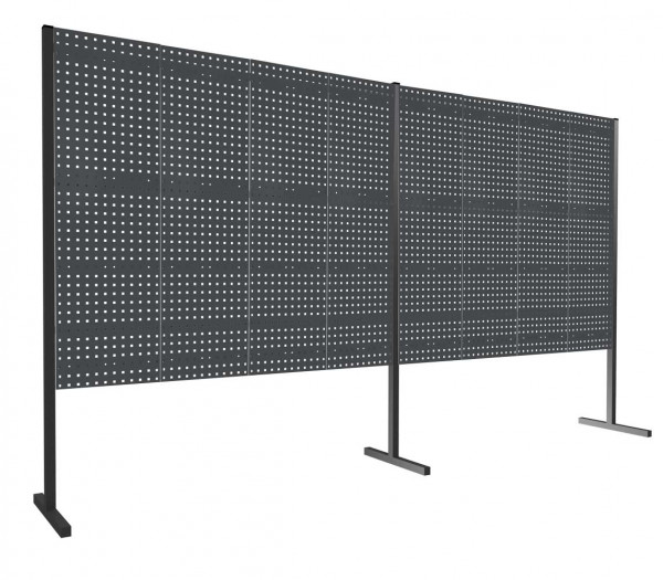®RasterPlan Trennwand Doppelfeld 180° L2000 / 2000 mm H1500 mm RAL 7016. Mit 8 ®RasterPlan Lochplatten.