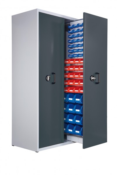 ®RasterPlan Zugwagenschrank Mod 7 2000 x 1100 x 600 mm 7035/7016. 2 Auszüge 1 Auszug einseitig bestückt mit Lagersichtkasten 12 x Größe 6 20 x Gr 7 28 x Größe 8.
