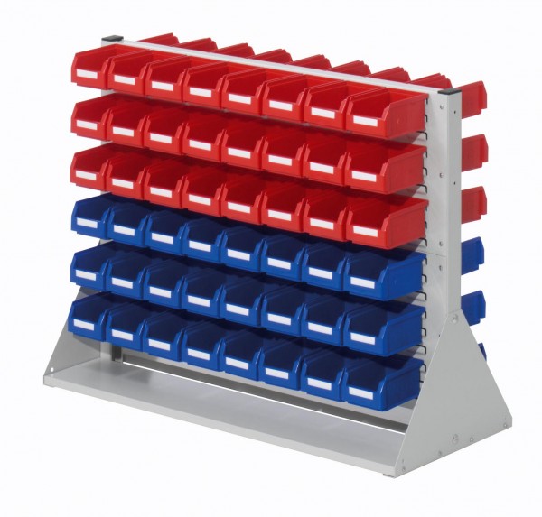 ®RasterPlan Systemeinheit Gr.2 doppelseitig H760 x B1000 x T430 mm RAL 7035. Modell D 25 inklusiv Lagersichtkasten 96 x Größe 7.